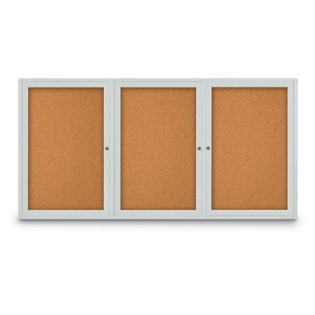 United Visual Products Triple Door Radius Corkboard, 72"x36", Sat, UV7005RC-SATINRC-BLACK UV7005RC-SATINRC-BLACK